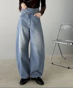 クラシカルエルフハイウェストバレルパンツ　M ブルー