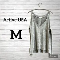 Active USA グレー Vネック 長袖 Tシャツ M