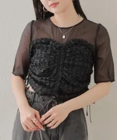 Chico　シアーレイヤードトップス　チコ　カットソー　トップス　ブラック　黒のサムネイル