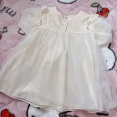 アイボリーフリルベビードレス 90 女の子 セレモニー 誕生日 チュール