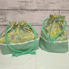 ＊お弁当袋&コップ袋＊リバティ マーガレットアニーイエローグリーンハンドメイド