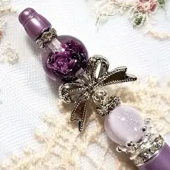 ハンドメイド◇紫のキラキラ薔薇ビーズ◇カスタムボールペン