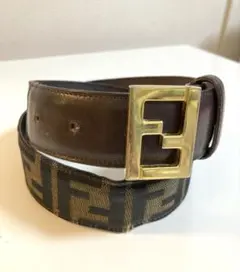 フェンディ ズッカ柄 ベルト FF ゴールド金具 総柄 レザー 茶色のサムネイル