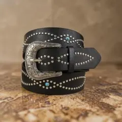 ウエスタンベルト　ブラック　ターコイズ風　スタッズ　Y2K　ウエスタン　男女共用