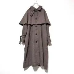 ✨美品✨ フォルクシー F 2WAY ロングコート ポンチョ チェック 綿 茶