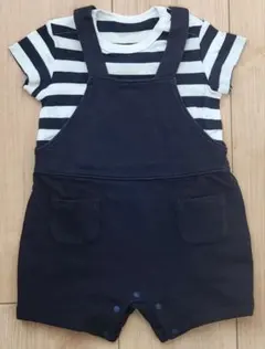 美品　ユニクロ　70㎝　ロンパース　紺色×ストライプ