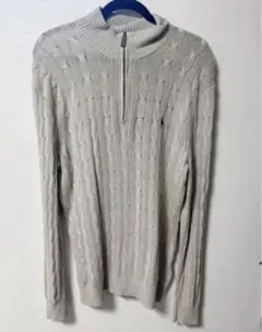 ラルフローレン ケーブルニット ハーフジップ セーター ライトグレー