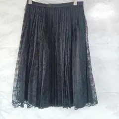 黒 レース プリーツ スカート チュール 花 オフィカジ 上品 大人のサムネイル
