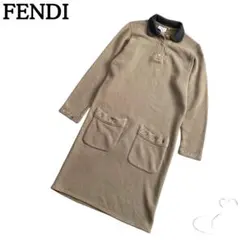 FENDI フェンディ イタリア製 ノースリーブ ポロ ワンピース 黒 鹿の子