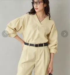 美品UNTITLED アンタイトル 袖シャーリング ストライプ ブラウス 