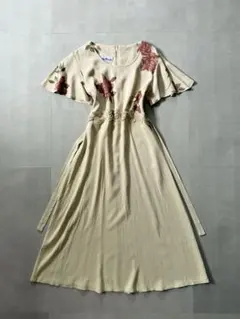 アンティーク ビンテージ 70s USA 花柄 刺繍飾り ワンピース 美品 希少