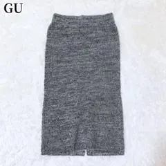 ジーユー GU ニットタイトスカート グレー リブ編み シンプル カジュアル
