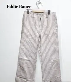 【エディーバウアー】リネンストレートパンツ　ストライプ　アイボリー　麻綿混合