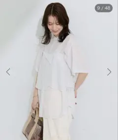 【美品】グリーンパークス SET2点シアーストライプシャツビスチェ オフホワイトのサムネイル
