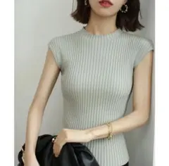 セゾンドパピヨン フレンチスリーブ リブ切替サマーニット