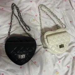 グレイル キルティングチェーンハート型バッグ　黒アイボリー