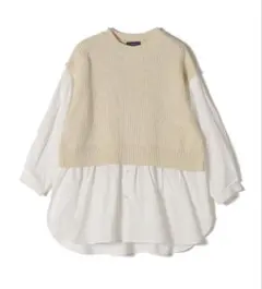 SHIPS 7分袖シャツ×ニットベストコンビトップス ベージュ