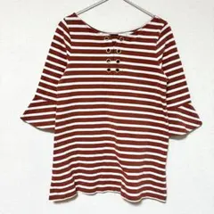 クチュールブローチ　ボーダー柄カットソー　袖フレア　チュニック　Tシャツ　春夏