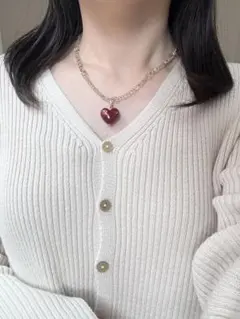 1049 ハートネックレス　ビーズネックレス　ファルファーレネックレス