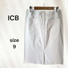 ICB タイトスカート 9 オフホワイト 後ろウエスト編み上げリボン 膝丈のサムネイル