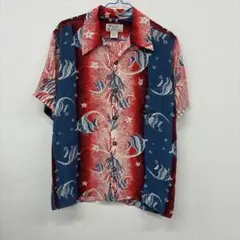 AVANTI アロハシャツ シルク100% レッド ネイビー XS ◎25のサムネイル