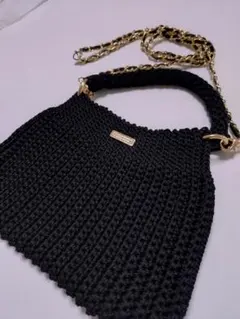 かぎ針編み物バッグ　ポシェット　黒