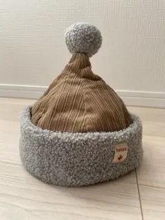 【美品】hakka ポンポン付き帽子 ブラウン/グレー