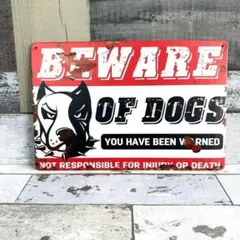 ブリキ看板☆ BEWARE OF DOG 番犬注意 ドーベルマン 警告 440