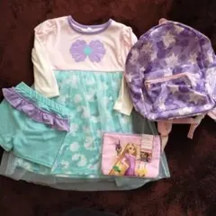 110サイズ 　しまむらハッピーバッグ　ラプンツェルリュック　アリエルワンピース