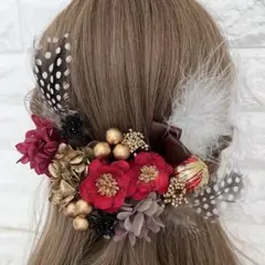 アネモネレッド♡金箔付♡髪飾り ヘッドドレス 前撮り 成人式 卒業式 七五三