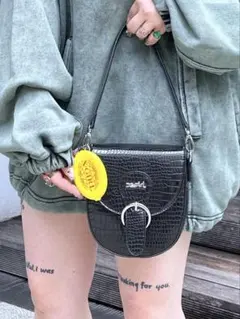 X-girl ショルダーバッグ ハンドバッグ 2way 黒 クロコダイル風