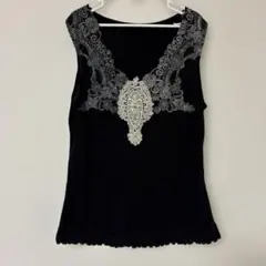アクシーズファム　ノースリーブレーストップス　M ラメ入りレースのサムネイル