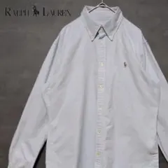 ラルフローレン オックスフォードシャツ ストライプ マルチポニーロゴ 白 青