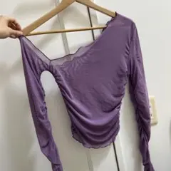 パープル ドレープデザイン 長袖トップス