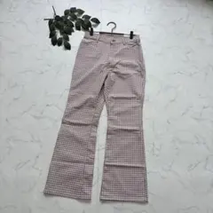 5729✾アースミュージック&エコロジー✾フレアパンツ【M】ピンク/チェック