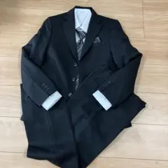 黒 ストライプ フォーマルスーツ ネクタイ付き