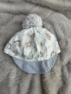 ポンポン付き動物柄ベビー帽子