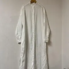 ヤンマ産業 YAMMA シャツワンピース 襟付き リネン 麻100% ホワイト ヤンマ産業 YAMMA シャツワンピース 襟付き リネン 麻100% ホワイト