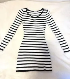 ストライプ リブニット ミニワンピース 長袖GYDA