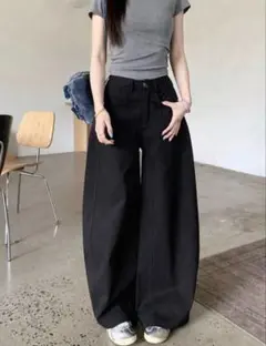 SHEIN ワイドレッグパンツ ブラック