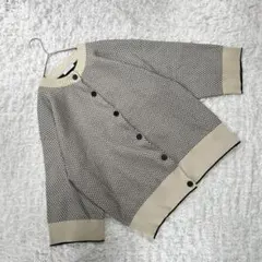 美品【ジーナシス】（F）ニットカーディガン チェック 白 黒 ゆったりめ 秋冬