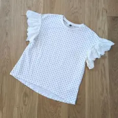 着用2回♡お袖レースドット柄Tシャツ♡アプレレクール、エニィファム、ブリーズ♡のサムネイル