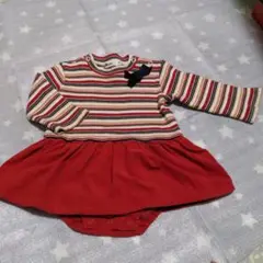 べべの赤・ストライプロンパース 70サイズ