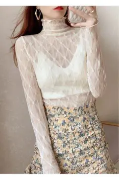 ☆シースルートップス☆シフォンレース☆シアー☆重ね着☆タートル☆白　ホワイト