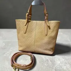 新品同様】HAMANO 濱野皮革工藝 ラフィア×レザー キャメル