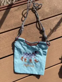 水色 犬刺繍 ショルダーバッグ
