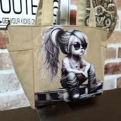 ブラウン❤バイクガール❤Dカン付 トートバッグ デニムリメイク ハンドメイド