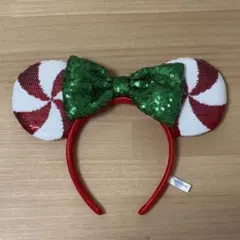 【美品】ディズニー クリスマス　ミニーちゃんカチューシャ　スパンコールキャンディ