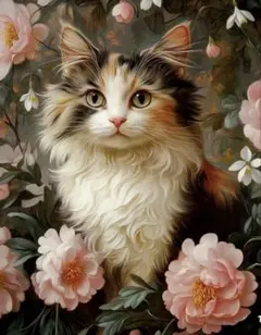 クロスステッチキット14CT 花と猫