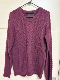 Bling Leads バーガンディ ケーブルニット L